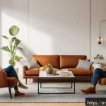 Home 19 마인드풀니스와 커뮤니케이션 향상 - A warm, inviting modern living room scene featuring two diverse adults engaged in deep conversation,...