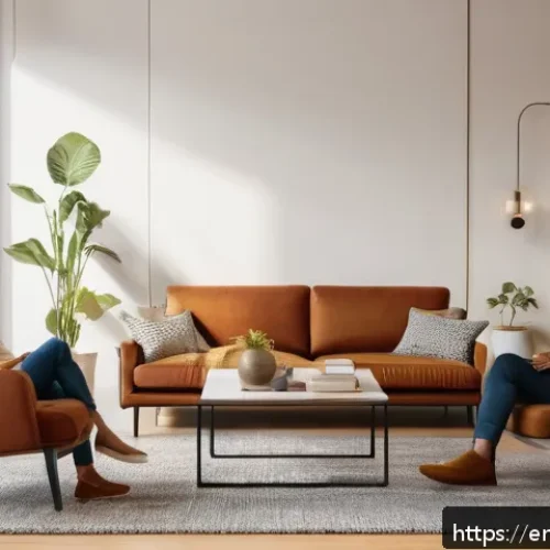 Home 31 마인드풀니스와 커뮤니케이션 향상 - A warm, inviting modern living room scene featuring two diverse adults engaged in deep conversation,...