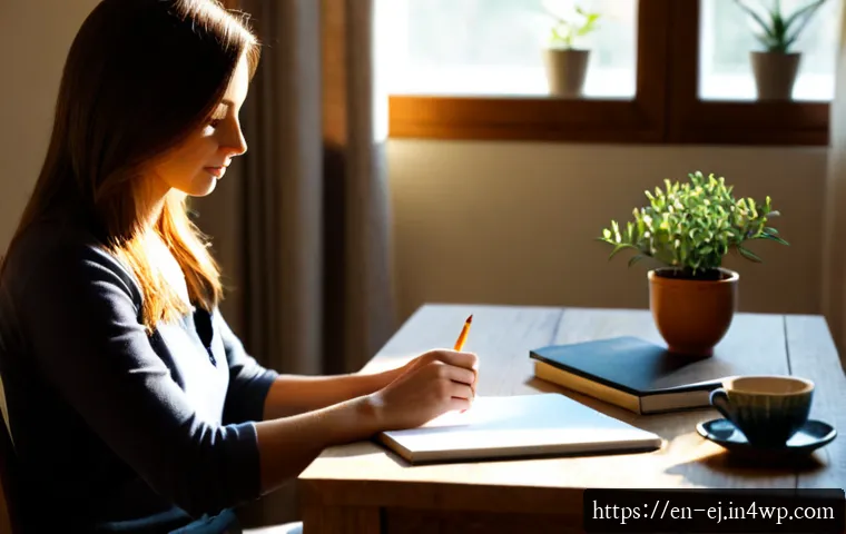 Home 17 마인드풀니스와 창의성의 관계 - Photorealistic lifestyle scene of a calm adult woman practicing mindfulness at a sunlit home office ...